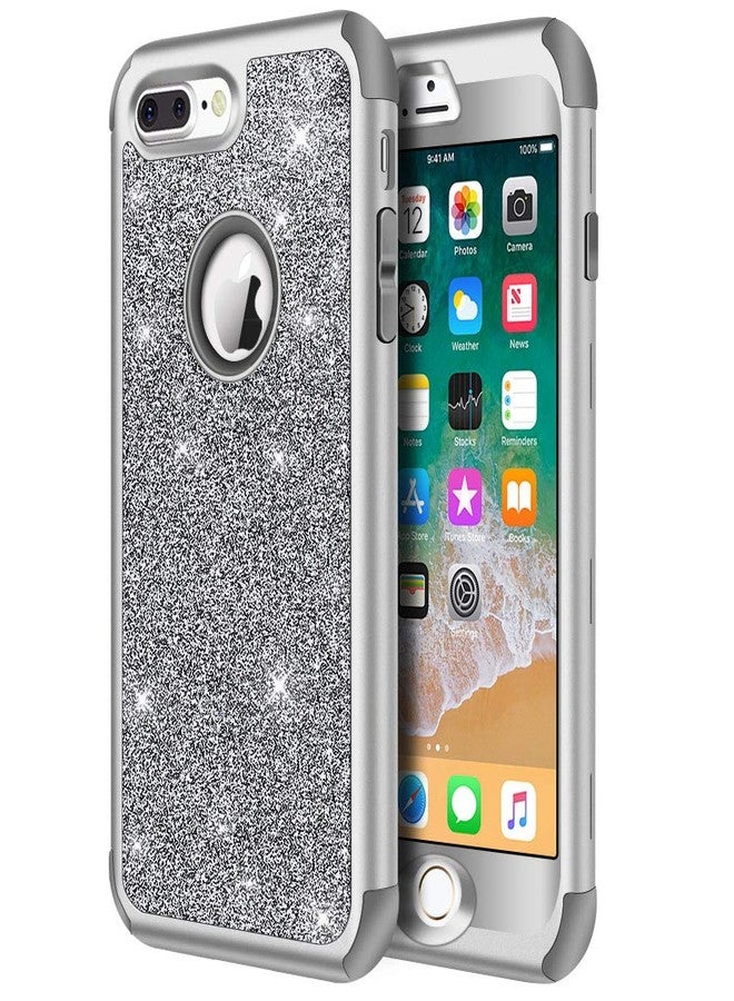 Hython Designed for iPhone 8 Plus, iPhone 7 Plus Case, Heavy Duty Defender Protective Bling Glitter Sparkle Hard Shell Hybrid Shockproof Rubber Bumper Cover, Gray - Image 1